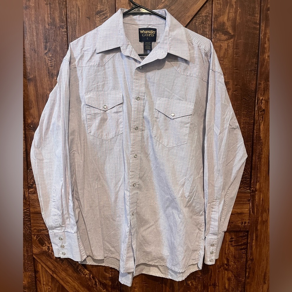 Wrangler gold VTG pearl snap pencil striped long sleeve collared shirt sz lg EUC